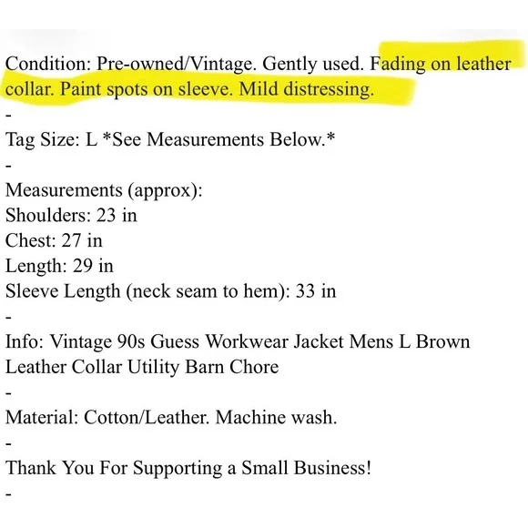 Vintage 90s Guess Workwear Jacket Mens L Brown Canvas Leather Collar Chore Coat - Picture 13 of 13